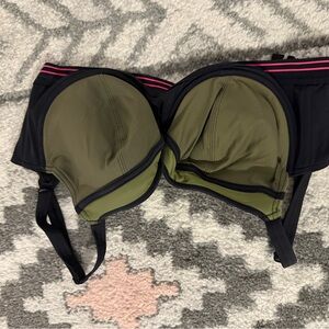 Stylish Olive and Black Women's Swim Top and high rise black bottoms
